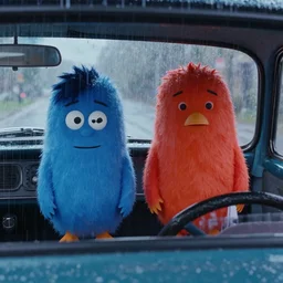 A very high resolution image from a new movie, inside of a car, with ed edd and eddy, raining, hot, directed by wes anderson
