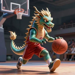 a dragon playing basketball, digital art, detailed, cinematic, 4k