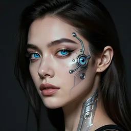 mirtha legrand with cibernetic eye cyberpunk portrait