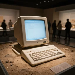 Museum exhibit photo of a computer from the paleolithic era, uncovered by archaeologists