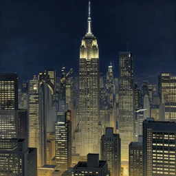 a futuristic city at night with skyscrapers lit up, a matte painting by james gilleard, featured on pixiv, art deco, cityscape, nightscape, greeble