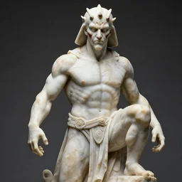 photo of a highly detailled marble statue of darth maul, muscular man, star wars, old greek, sculpture, highly detailled