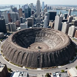meteor crater in the middle of Manhattan, 4K aerial photo