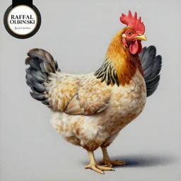 a painting of a chicken, an ultrafine detailed painting by rafal olbinski, behance contest winner, pop surrealism, detailed painting, very detailed, minimalist, skeuomorphic, airbrush art