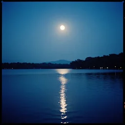 photo, moonlit lake, 5 0 mm f / 1. 4, cinestill 8 0 0,