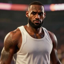 a videogame still of Lebron James in Tekken 7, portrait, 40mm lens, shallow depth of field, close up, split lighting, cinematic
