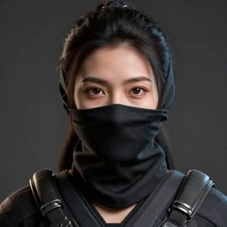 perfectly centered close up portrait, ninja, perfect human female specimen, professional portrait photography, candid photography, highly detailed, unreal engine 5
