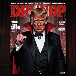 creepy magazine cover of donald trump as a vampire in the style of sanjulian, manuel perez clemente, artstation