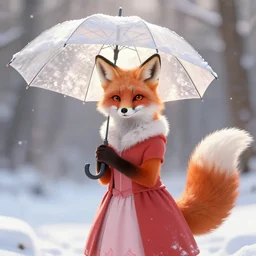 a fox princess holding an umbrella, snow, backlighting, trending on artstation, digital art, furry art