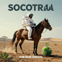 american astronaut, riding a horse (((in socotra island))), plants environment, wide angle, cinematic lighting, atmospheric, realistic, octane render, highly detailed, color graded, in the style of craig mullins