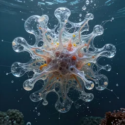 stunning, breathtaking, awe - inspiring award - winning biomorphic anthropomorpic transparent gelatinous deep sea cyberpunk, abstract expressionist splatter painting, 8 k