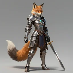 a full body + face character portrait of a female humanoid anthropomorphic fox / wolf hybrid knight posing with a broadsword trending on artstation deviantart pinterest furaffinity detailed realistic hd 8 k high resolution