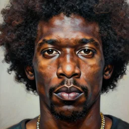 A extremely ultra highly detailed majestic hi-res beautiful immaculate head and shoulders award winning painting stunning masterpiece of the face of a strong black african warrior man with an afro by Jean-Michel Basquiat, 8k, high textures, ultra hyper sharp, insanely detailed and intricate, super detailed, 8k HDR ultra high quality