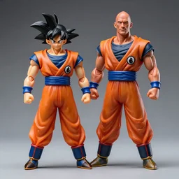 a toy action figure of a fusion of dwayne johnson and goku, real life, studio lighting, professional photography