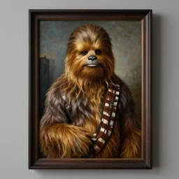 a portrait painting of chewbacca from star wars in a renaissance style hanging in the louvre
