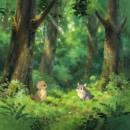 idyllic forest with some animals illustration artwork by studio ghibli - n 4