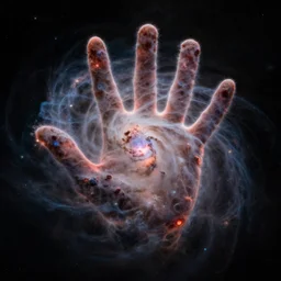space nebula in shape of hand, taken photographed by James Webb telescope