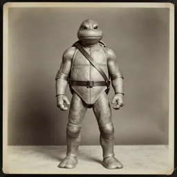 donatello from tmnt, portrait, full body, symmetrical features, silver iodide, 1 8 8 0 photograph, sepia tone, aged paper, sergio leone, master prime lenses, cinematic