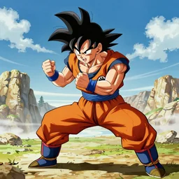 goku from dragonball training hard, official art
