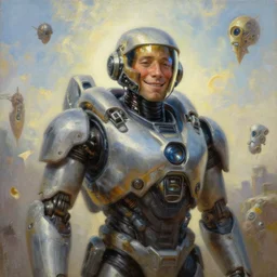 portrait oil painting, perfect expression, subconscious connects, purified consciousness, riddick, hyperion, happy robot character portrait, ultra realistic, wide angle, intricate details, mass effect, artifacts, luminous skies, highly detailed, michael cheval, peter mohrbacher, boris vallejo, jessica rossier, oil painting, highly detailed, cinematic lighting, unreal, natural tpose