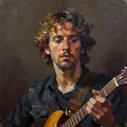 portrait of a musician, impasto paint, 8 k, cinematic light, shadows, reflection highlights in the paint,