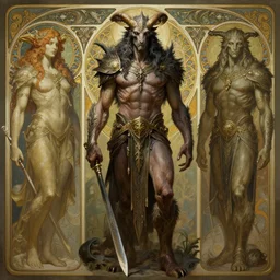 a detailed full body portrait of lycaon, by greg rutkowski and justin gerard, digital art, monstrous, art nouveau, baroque style, realistic painting, very detailed, fantasy, dnd, character design, trending on artstation