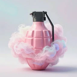 mk 2 grenade!!!, mk 2 grenade!!! made of cotton candy, centered, product shot, bright, airy, iridescent lighting, gradient background