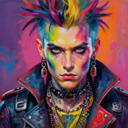 a portrait of an apocalyptic scifi punk rock biker character design by michael whelan, psychedelic vibrant colors, futuristic punk rock fashion, oil painting by michael whelan art, perfect face, sharp focus, detailed eyes, realistic, highly detailed, 8 k