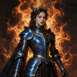 Gothic princess in dark and blue dragon armor. By (Rembrandt painting/(fractal flame)), highly detailded