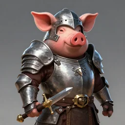 humanoid pig wearing iron armor and halmet, holding a sword, digital art, highly detailed, dungeons and dragons avatar portrait, trending on artstation