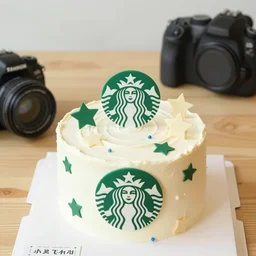 photograph birthday cake with starbucks theme, dslr photography
