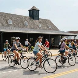bicycle crew in front of montauk brewery