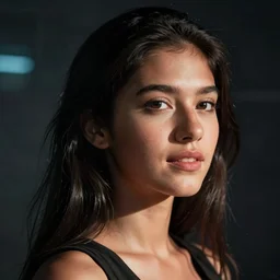 romantic cyberpunk portrait of a beautiful Colombian girl, UE5, dramatic lighting