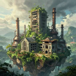a beautiful hyperdetailed illustration of industrial architecture nature architecture urbex building unfinished building synagogue by henri rousseau, bladerunner 2 0 4 9 universe nature sunlight rainforest architecture island, archdaily, wallpaper, highly detailed, trending on artstation.