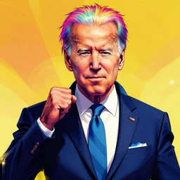 joe biden as a fashionable soundcloud rapper, illustration by horohiko araki, joe biden as a soundcloud rapper with colorful hair