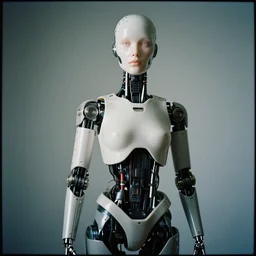 an analog photograph of a female android, by Dan Mumford and Sandra Chevrier, 4k
