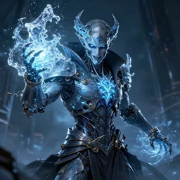 a portrait of a evil cybernetic magician releasing ice spell, cyberpunk concept art, trending on artstation, highly detailed, intricate, sharp focus, digital art, 8 k