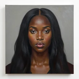 a detailed matte oil on canvas head on symmetrical portrait of black skinned woman with long with hair, clothed by charlie bowater, lise deharme, wlop, trending on artstationhd, dungeons and dragons art critical role