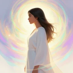 side profile, maya ali, gloomhaven, wind sorcerer, dota character, robes, elegant, smooth, bright backlit, colorful swirly magic ripples, pastel colors, by greg rutkowski, jesper ejsing, ilya kuvshinov, artgerm, mucha