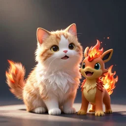 an adorable cat dog fire pokemon like growlithe. very cute friendly. fluffy. beautiful. digital render.