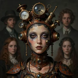 a symmetrical matte portrait of friendly rusty steampunk sirenhead. gaudy bearing. cinematic atmospheric lighting, painted, intricate, ultra - portrait of the innermost soul by dave dorman hieronymus bosch, cyril rolando, esher and natalie shau, whimsical, profound, impossible. trending on devaintart. dark, brooding,