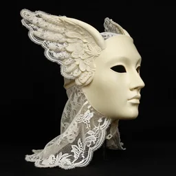 gustave dore full body beautifull ivory mask side view wings lace wear, black background, beautifully lit, hyperdetailed, lighting, featured on artstation, by james jean, moebius, cory loftis, craig mullins, rutkowski, mucha klimt and tom bagshaw, 4 k, micro details - n 5