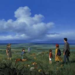 fantasy calm landscape, gorgeous lighting blue sky moody clouds by kim jung giu weta studio, mucha, bautista and norman rockwell and greg rutkowski and tom bagshaw and james gurney and lucasfilm