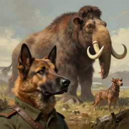 army of dog head man vs mammoth of hyperborea, illustration of vsevolod ivanov, trending of artstation, high detail, high resolution