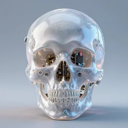 3D render of a STEAMpunk cyborg with translucent skull filled with a fractal of liquid mercury switches, neon eyeballs, titanium skeleton, anatomical, latex flesh and facial muscles, neon wires, microchips, electronics, veins, arteries, glowing, highly detailed, octane render, global lighting by H.R. Giger and Johanna Martine and Jeffrey Smith AND ERIN HANSON, background of outer space neon nebulas by Pilar Gogar, 8K HDR