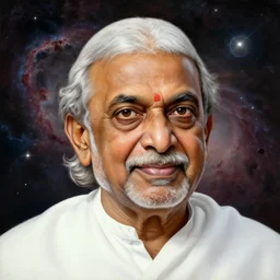 portrait of Abdul Kalam in the space with nebulae, realistic painting, classical painting, high definition, digital art, dramatic lighting, matte painting, very detailed, realistic