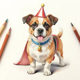 Colored pencil art on paper, Circus dog , highly detailed, artstation, MasterPiece, Award-Winning, Caran d'Ache Luminance