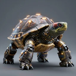 a giant robotic turtle with lights glowing all over its shell, photo realistic, highly detailed 8 k cinematic.