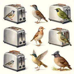 an illustrated field guide to different electric toasters showing examples of males and females of each species, biological illustrations, art by john james audubon robert stebbins and terryl whitlatch and david sibley and charles darwin, highly detailed, intricately detailed, 8 k, trending on artstation