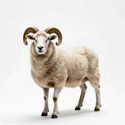 regal sheep, studio photography, full body, isolated on a pure white background, centered, entire subject in frame, sharp focus, soft studio lighting
